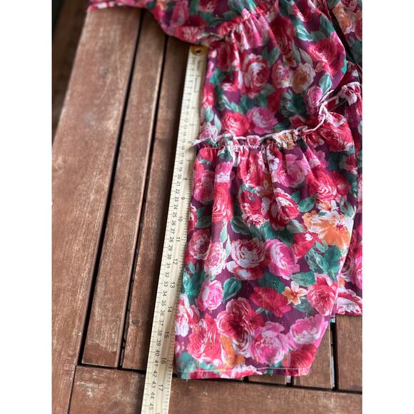 Peach Love California Feminine Chic Pink Floral Long Sleeve Mini Dress Medium - Picture 7 of 7